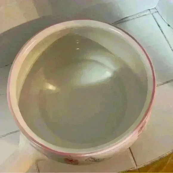 Vintage Portugal Ceramic  Pot w/ Handle Hand Painted Pink Floral - Picture 4 of 5